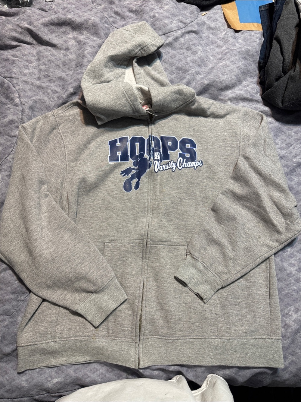 Disney Grey Zip-Up Hoodie with Navy HOOPS Graphic